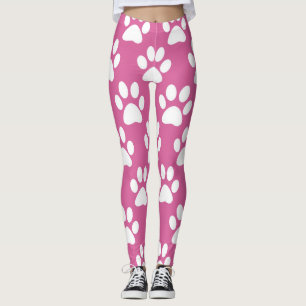 Pink and white paws pattern leggings