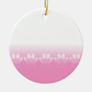 Pink And White Paws With Newsprint Background Ceramic Ornament