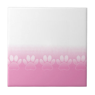 Pink And White Paws With Newsprint Background Ceramic Tile