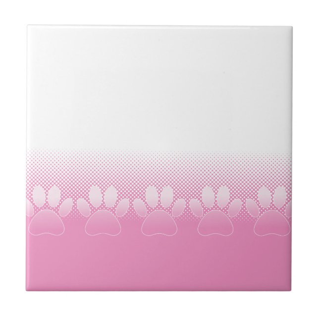 Pink And White Paws With Newsprint Background Ceramic Tile (Front)