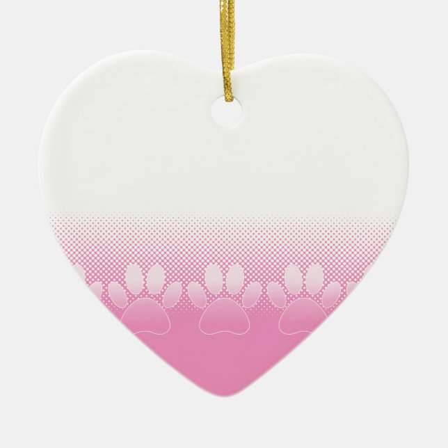 Pink And White Paws With Newsprint Background Ceramic Tree Decoration (Front)