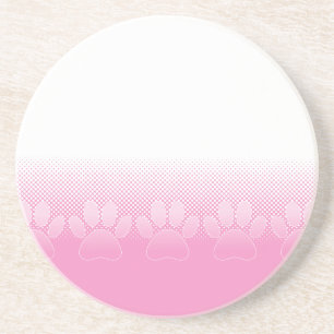 Pink And White Paws With Newsprint Background Coaster
