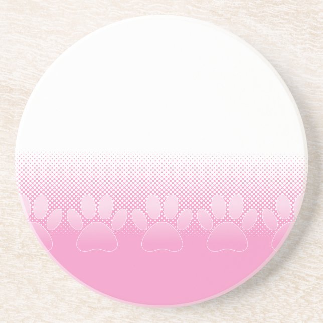 Pink And White Paws With Newsprint Background Coaster (Front)