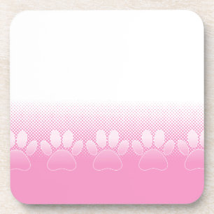 Pink And White Paws With Newsprint Background Coaster