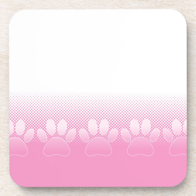 Pink And White Paws With Newsprint Background Coaster (Front)