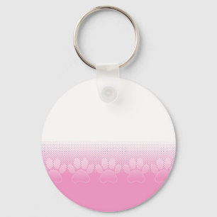Pink And White Paws With Newsprint Background Key Ring