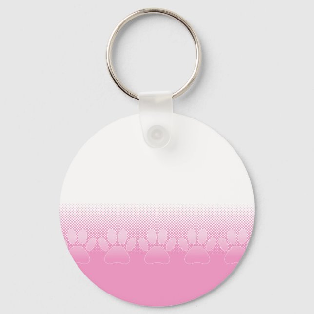 Pink And White Paws With Newsprint Background Key Ring (Front)