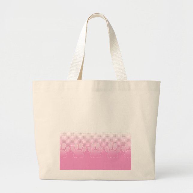 Pink And White Paws With Newsprint Background Large Tote Bag (Front)