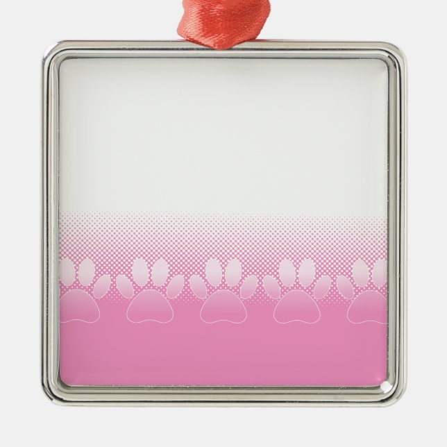Pink And White Paws With Newsprint Background Metal Tree Decoration (Front)