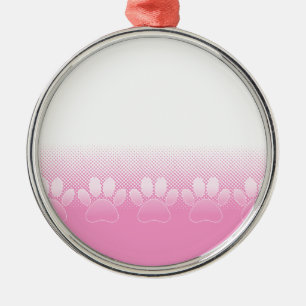 Pink And White Paws With Newsprint Background Metal Tree Decoration