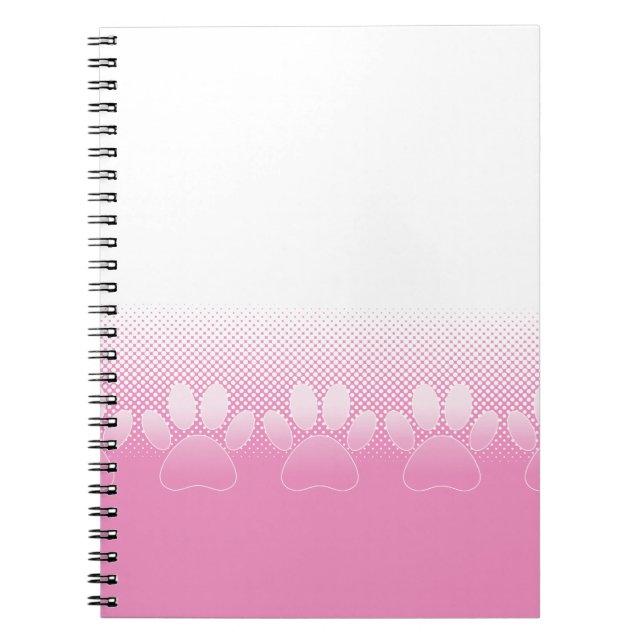 Pink And White Paws With Newsprint Background Notebook (Front)