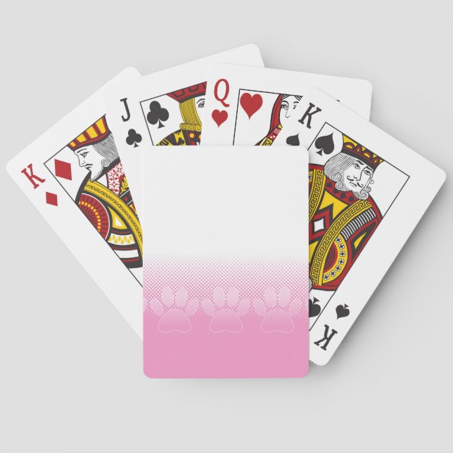 Pink And White Paws With Newsprint Background Playing Cards (Back)