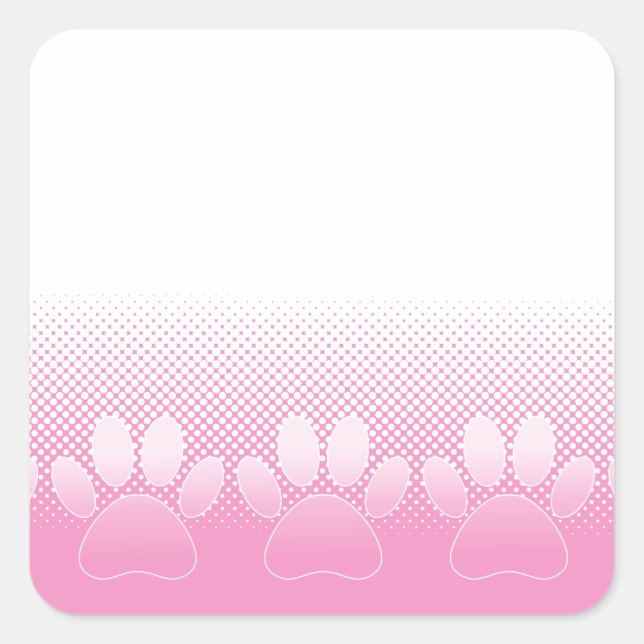 Pink And White Paws With Newsprint Background Square Sticker (Front)