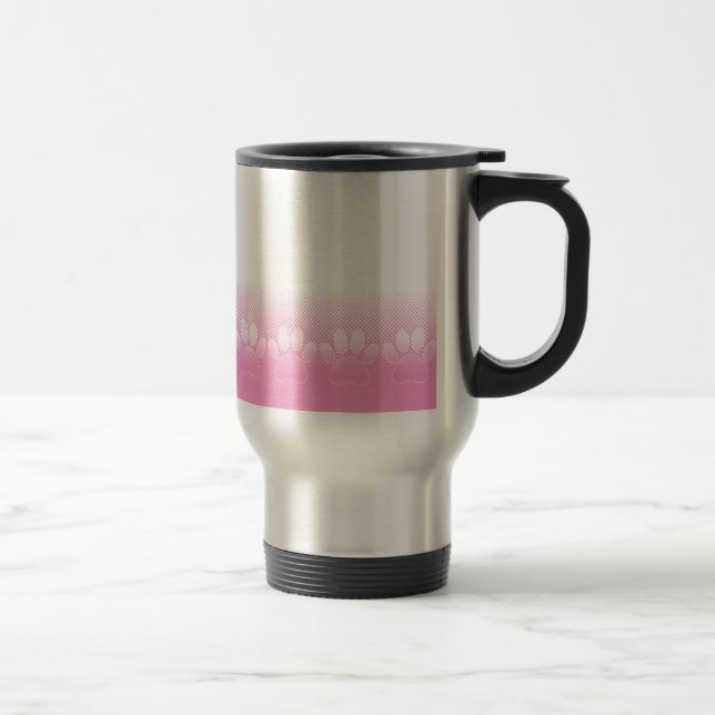 Pink And White Paws With Newsprint Background Travel Mug (Right)