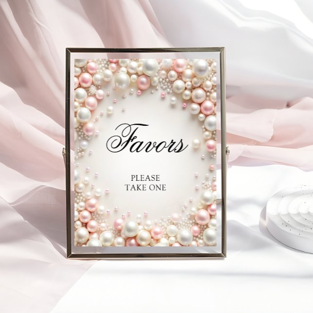 Pink and White Pearls Bridal Shower Favours Poster (Creator Uploaded)