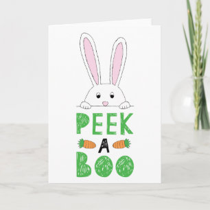 Pink and White Peeking Easter Bunny Peek-A-Boo Holiday Card