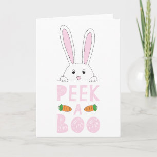 Pink and White Peeking Easter Bunny Peek-A-Boo Holiday Card