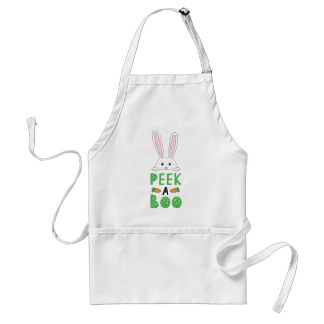 Pink and White Peeking Easter Bunny Peek-A-Boo Standard Apron (Front)