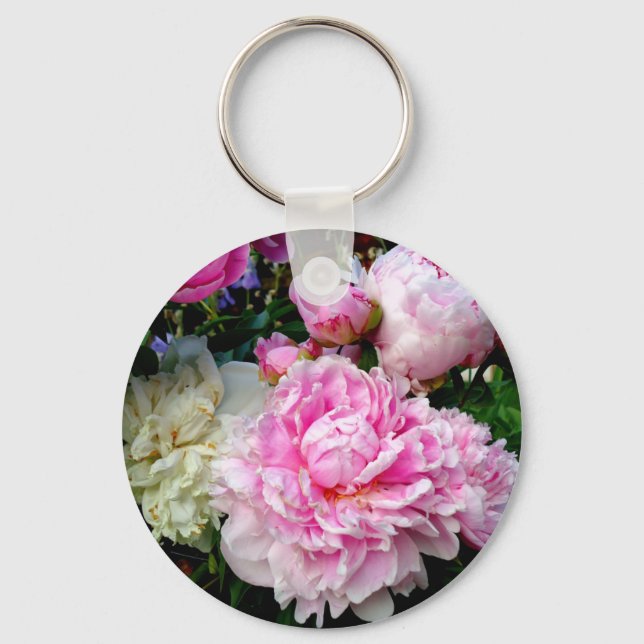 Pink and White Peonies Key Ring (Front)