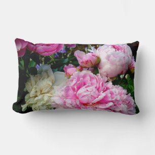 Pink and White  Peonies Lumbar Cushion