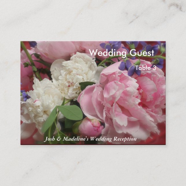 Pink and White Peonies Reception Table cards (Front)