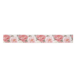 Pink and White Peonies Satin Ribbon