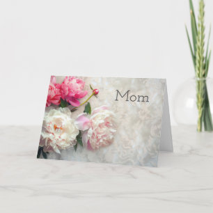 Pink and white peonies with lace background card
