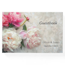 Pink and white peonies with lace background