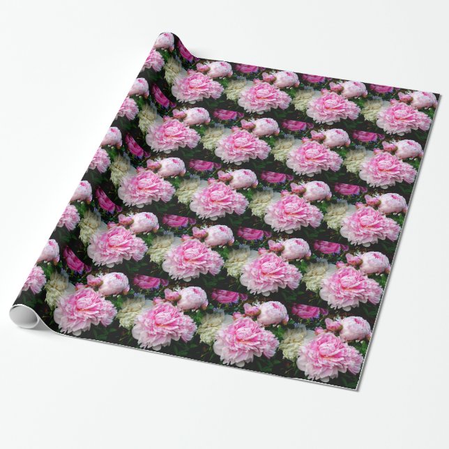 Pink and White Peonies Wrapping Paper (Unrolled)