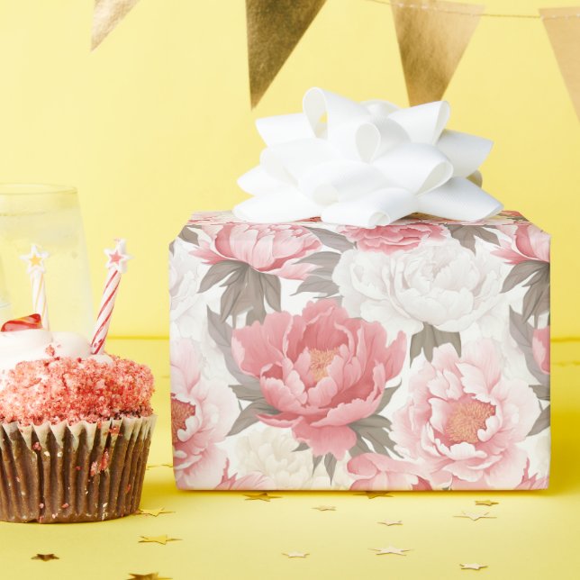 Pink and white peonies wrapping paper (Birthday Party)
