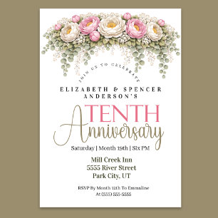 Pink and White Peony 10th Wedding Anniversary Invitation