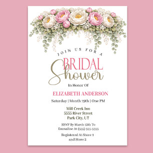 Pink and White Peony Bridal Shower Invitation