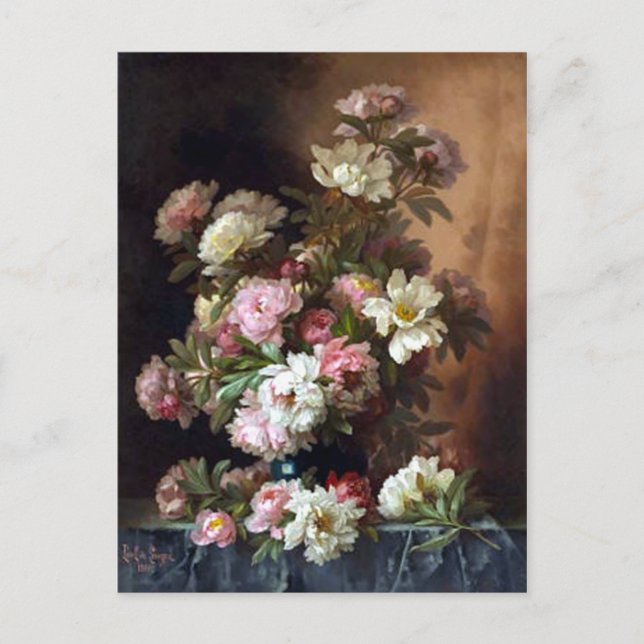 Pink and White Peony Fine Art Postcard (Front)