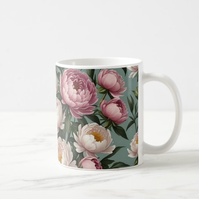 Pink and white Peony flowers Coffee Mug (Right)