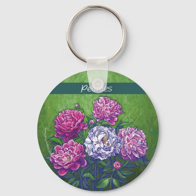 PInk and White Peony Flowers Key Ring (Front)