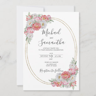 Pink and White Peony Wedding Invitation
