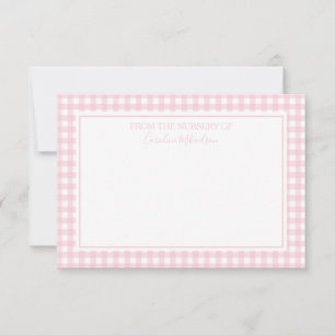 Pink and White Personalised Gingham Pattern Thank You Card