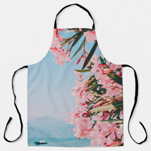 Pink and white petaled flowers apron