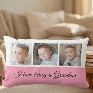 Pink and white photo collage for Grandma Lumbar Cushion
