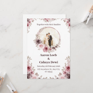 Pink and White Photo Floral Wedding Invitation