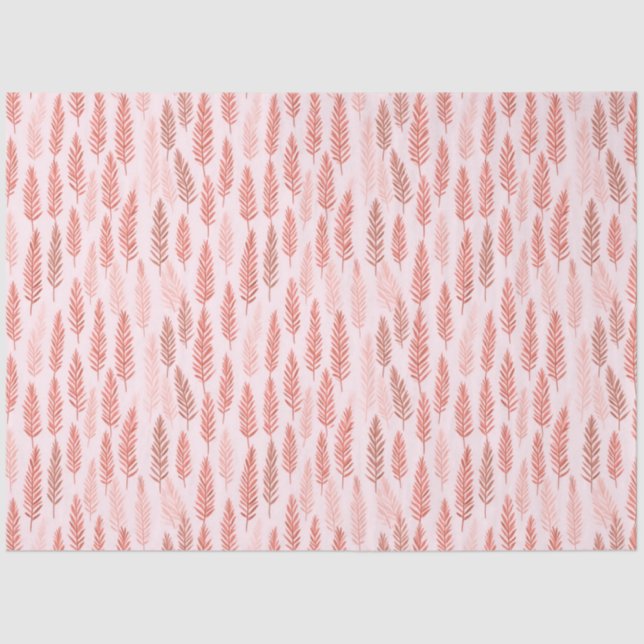 Pink and White Pine Leaves Christmas Tissue Paper (Front)