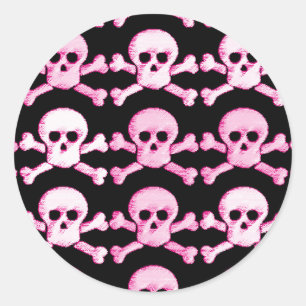 pink and white pirate skull classic round sticker