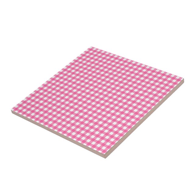 Pink and White Plaid Checked Ceramic Tile (Side)