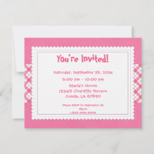 Pink and White Plaid Party Invite