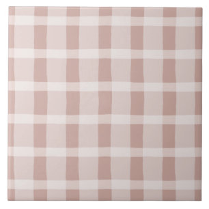 Pink and White Plaid Pattern Ceramic Tile