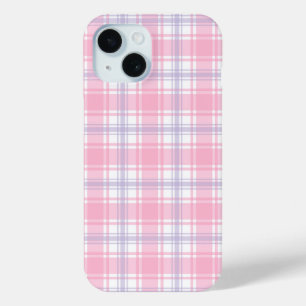 Pink and White Plaid Seamless Pattern iPhone 15 Case