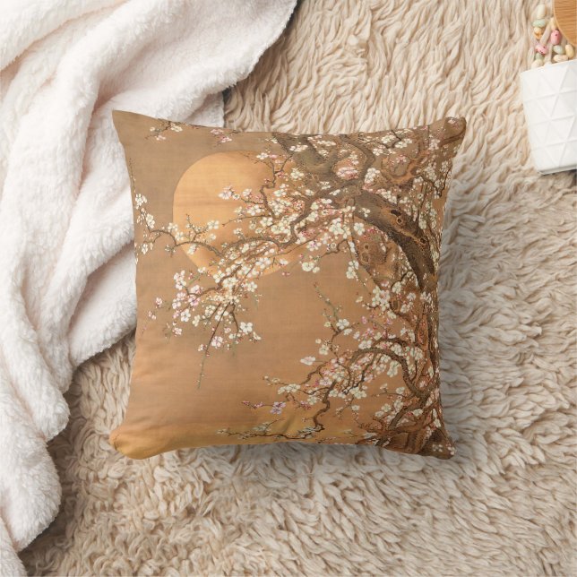 Pink and White Plum Blossoms in Moonlight, Shizan  Cushion (Blanket)