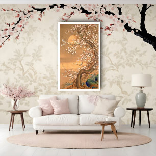 Pink and White Plum Blossoms in Moonlight, Shizan Poster