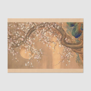Pink and White Plum Blossoms in Moonlight, Shizan  Tissue Paper