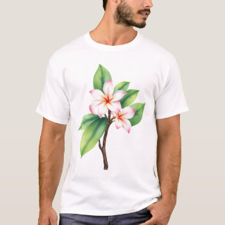 Pink and white plumeria flowers on a branch T-Shirt
